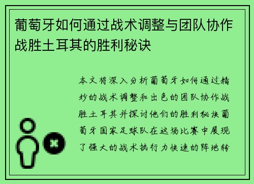葡萄牙如何通过战术调整与团队协作战胜土耳其的胜利秘诀